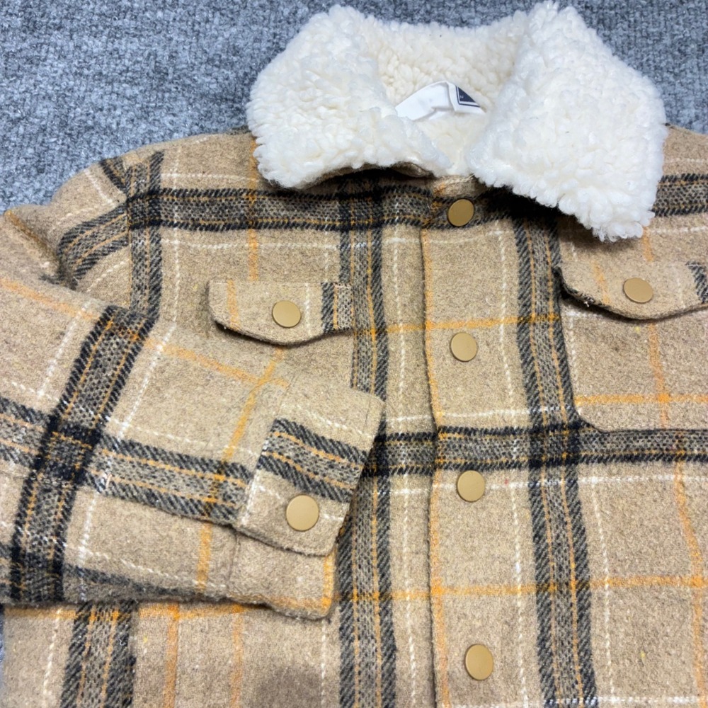 Kith Kids Plaid Sherpa Collar Jacket Beige Brown Yellow Boys Girls Sz.2T